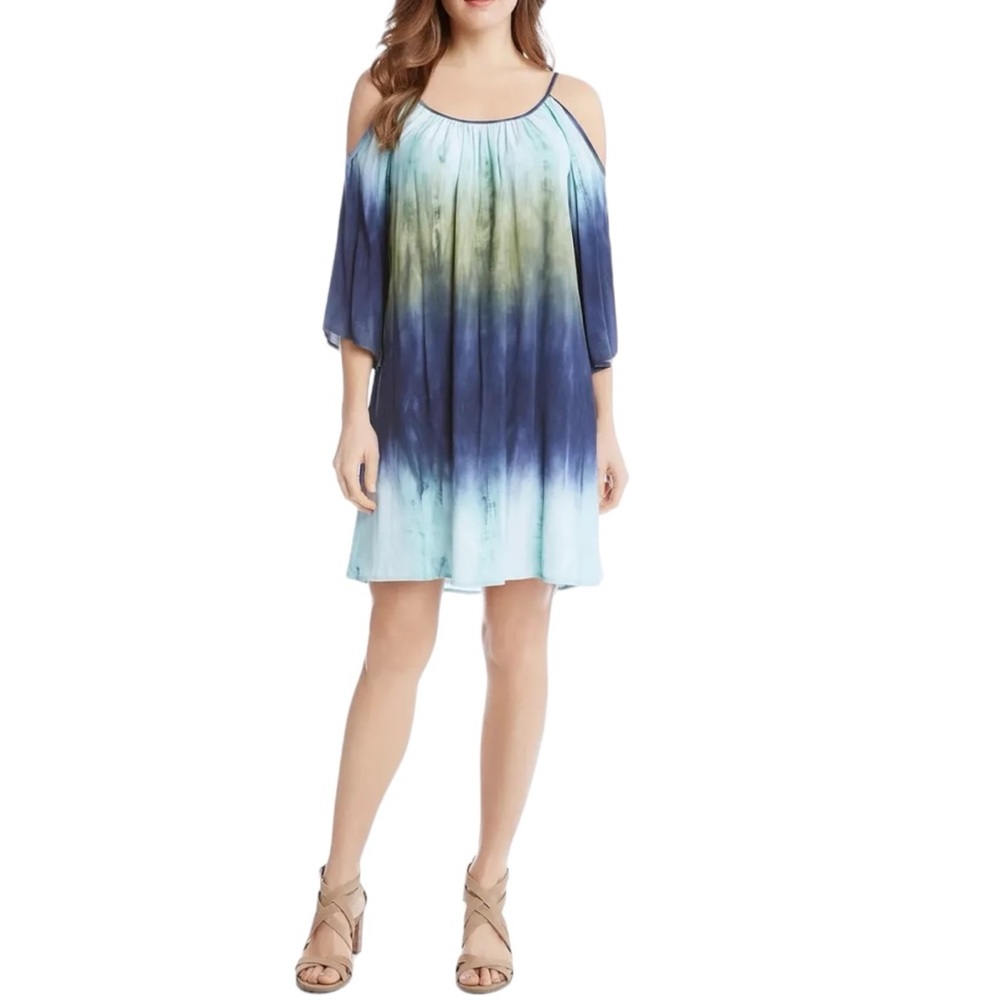 Karen Kane Women’s Medium Cold Shoulder 3/4 Sleeve Tie Dye Mini Dress